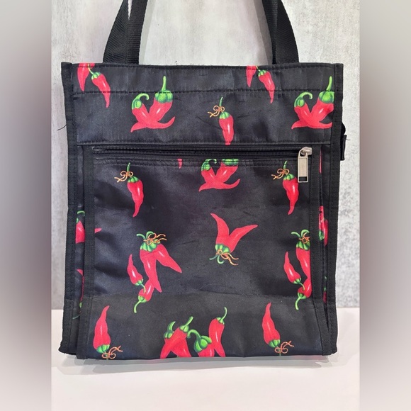 NWOT Black Purse Tote Handbag & Wallet Coin Purse With Red Chili Pepper Design - Picture 3 of 15